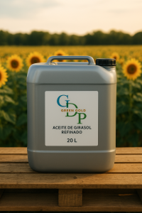 Aceite de Girasol Refinado Green Gold GDP en formatos 1 L, 20 L, 50 L, IBC 1000 L y Flexitank 21 000 L