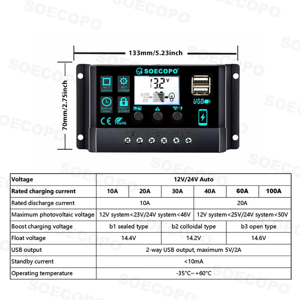 Controlador solar 100A para sistema fotovoltaico