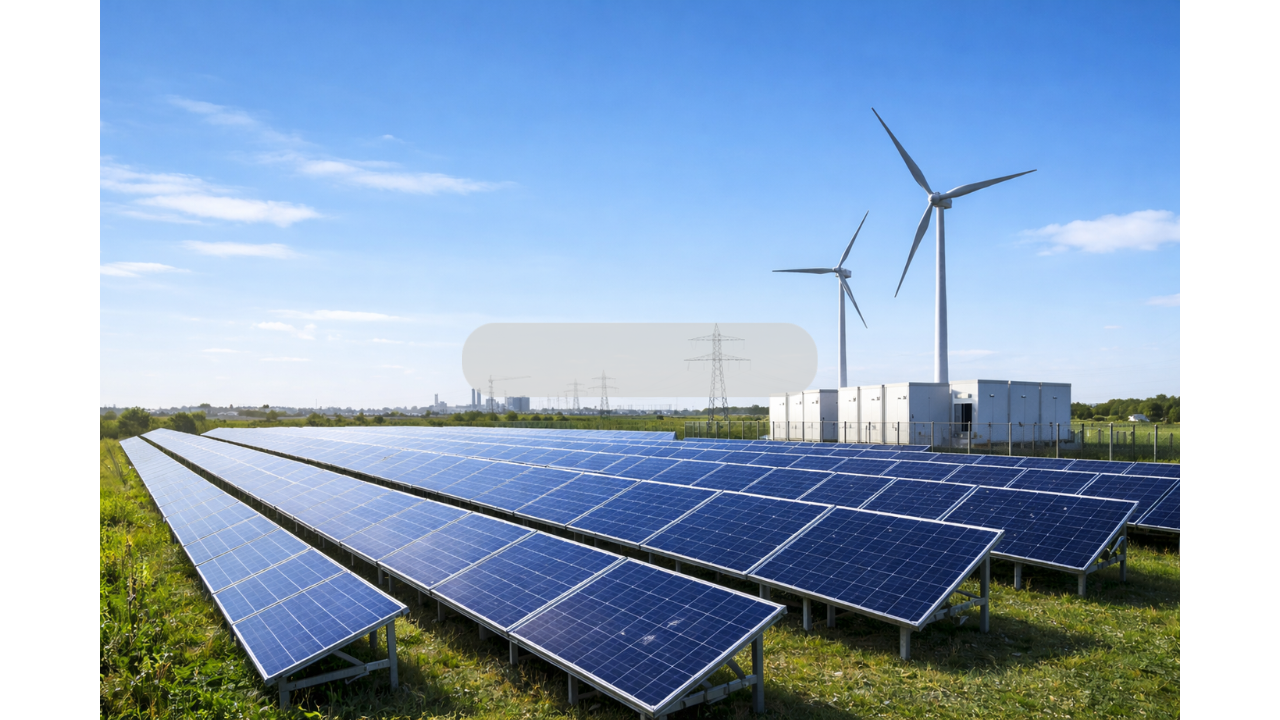 Tecnología solar sin marca con paneles bifaciales, inversores híbridos y baterías de litio para aplicaciones residenciales e industriales.