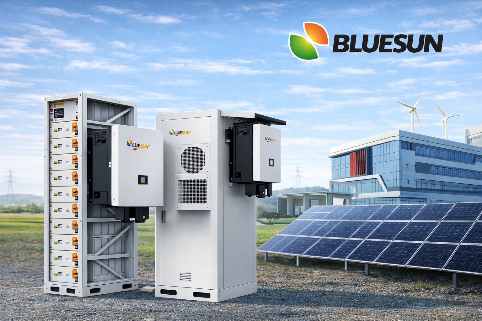 BLUESUN paneles solares bifaciales y baterías de litio para proyectos residenciales e industriales