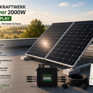 Balkonkraftwerk onPower 2000W auf Flachdach mit bifazialen Solarmodulen und App Monitoring in Deutschland