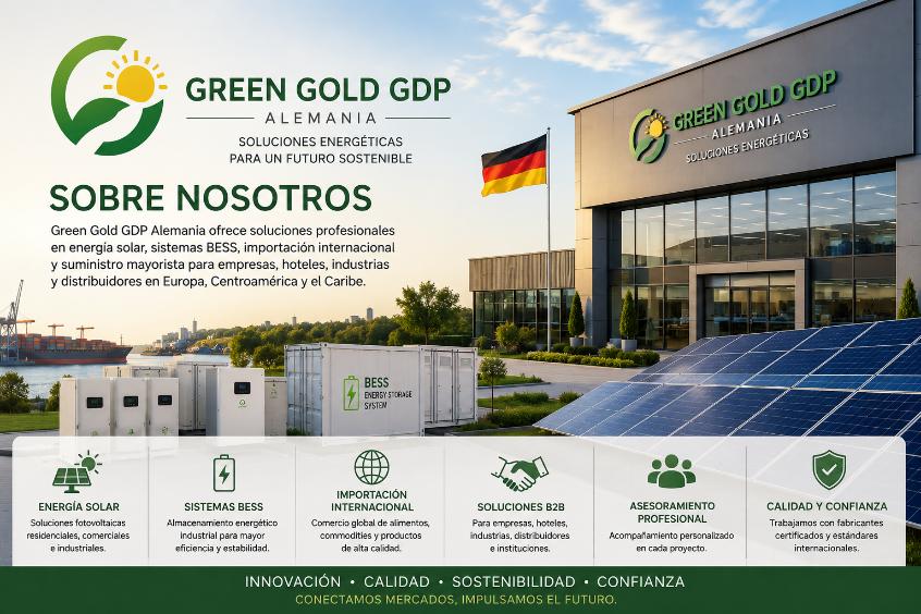 Green Gold GDP Alemania empresa de energía solar sistemas BESS importación internacional y soluciones B2B