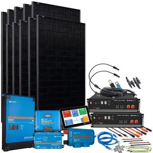 Sistema solar híbrido 5 kVA Victron GGDP con 10 paneles Luxen Solar TOPCon de 450 W, dos baterías Pylontech US3000C LiFePO4 de 7 kWh, inversor Victron MultiPlus-II 48/5000 y regulador SmartSolar MPPT 250/70.