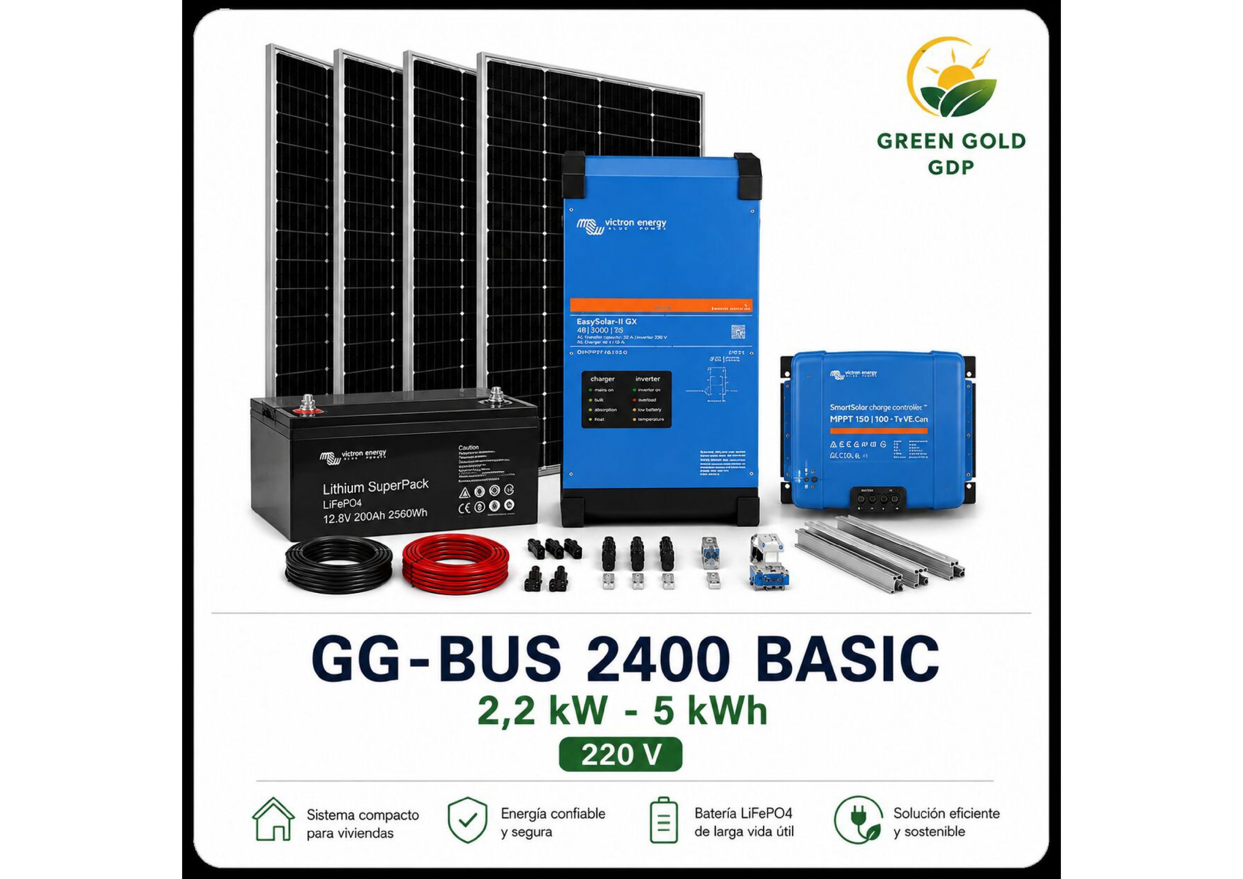 GG-BUS 2400 BASIC | Respaldo Victron 2,4 kW · 5,12–10,24 kWh 1 » Suministro de sistemas solares y soluciones energéticas para empresas | Exportación internacional Suministro de sistemas solares y soluciones energéticas para empresas | Exportación internacional https://www.greengoldgdp.com/producto/gg-bus-2400-basic-victron-220v/ Green Gold GDP GG-BUS 2400 BASIC sistema de respaldo Victron 2,4 kW con batería Pytes V5a