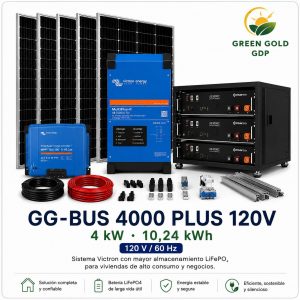 Sistema solar Victron GG-BUS 4000 PLUS 120V 4 kW y bater&iacute;a 10,24 kWh