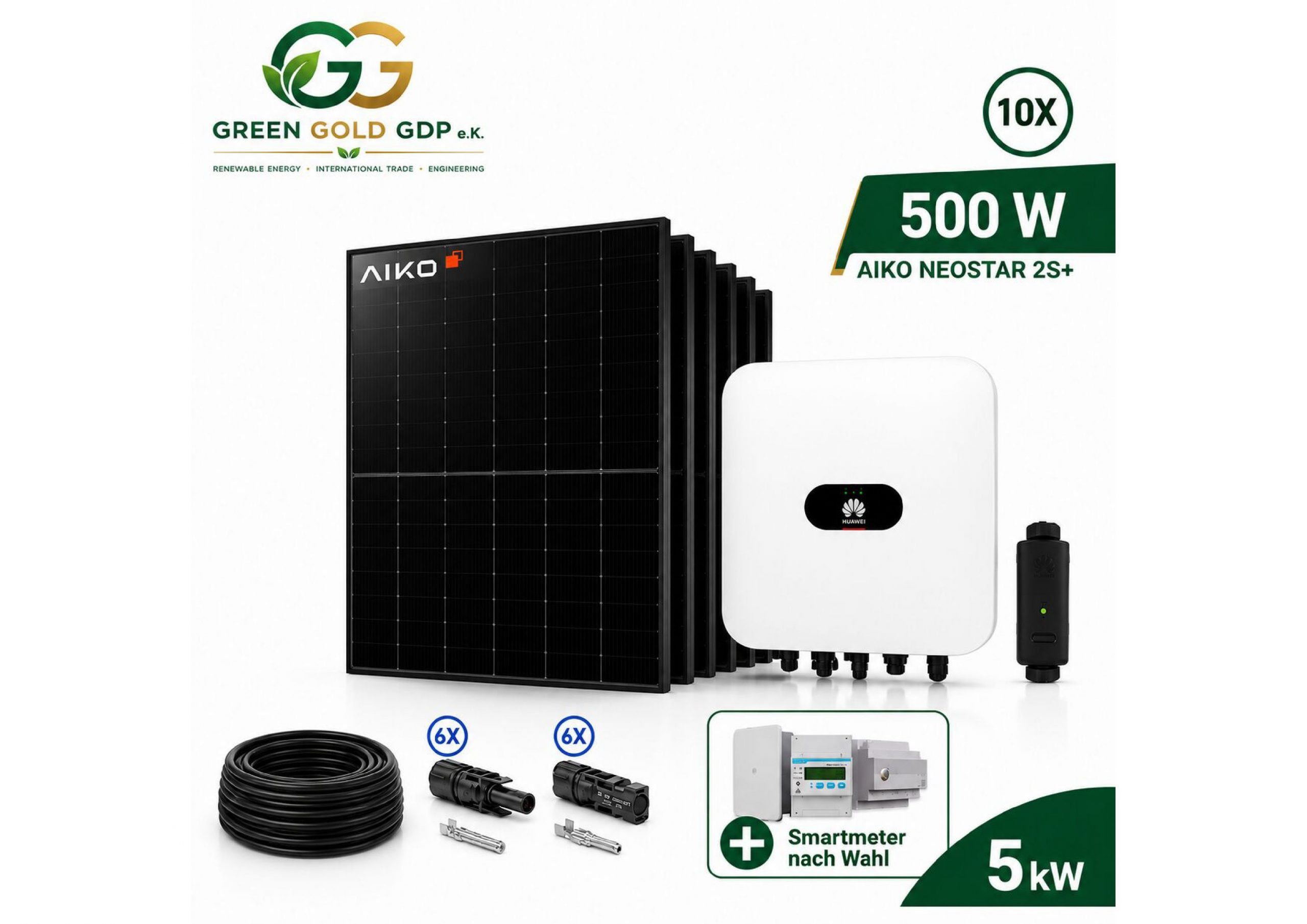 Green Gold GDP | Kit Fotovoltaico 5 kWp – 10× AIKO 500W Full Black + Huawei SUN2000-5K-MAP0 9 » Suministro de sistemas solares y soluciones energéticas para empresas | Exportación internacional Suministro de sistemas solares y soluciones energéticas para empresas | Exportación internacional https://www.greengoldgdp.com/producto/kit-fotovoltaico-5-kwp-aiko-huawei/ Green Gold GDP Kit de autoconsumo solar 5 kW AIKO Huawei con batería LUNA2000