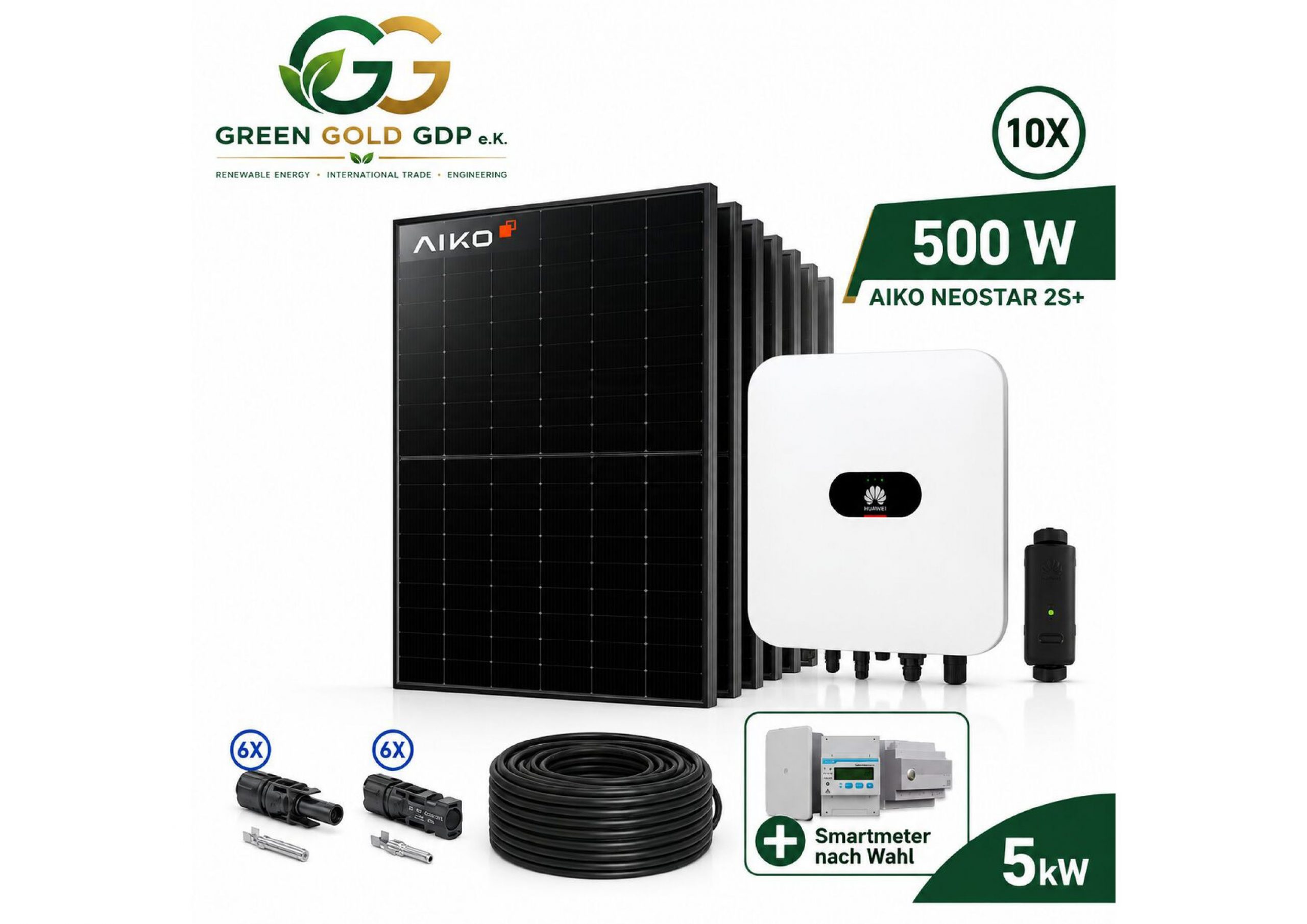 Green Gold GDP | Kit Fotovoltaico 5 kWp – 10× AIKO 500W Full Black + Huawei SUN2000-5K-MAP0 3 » Suministro de sistemas solares y soluciones energéticas para empresas | Exportación internacional Suministro de sistemas solares y soluciones energéticas para empresas | Exportación internacional https://www.greengoldgdp.com/producto/kit-fotovoltaico-5-kwp-aiko-huawei/ Green Gold GDP Sistema fotovoltaico 5 kW AIKO Huawei con batería modular de almacenamiento