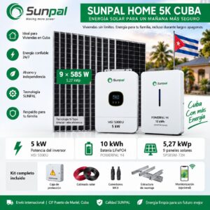 SUNPAL HOME 5K CUBA con 9 paneles solares, inversor 5 kW y batería 10 kWh
