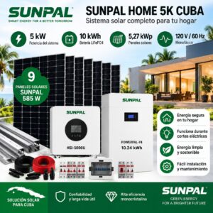 SUNPAL HOME 5K CUBA con sistema solar de 5 kW, batería de 10 kWh y 9 paneles solares